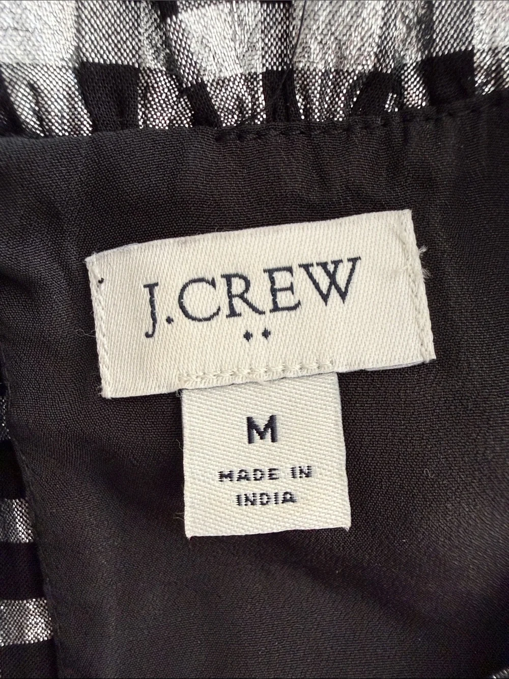 J. Crew Women’s Medium Black and Silver Gingham Puff-Sleeve Blouse